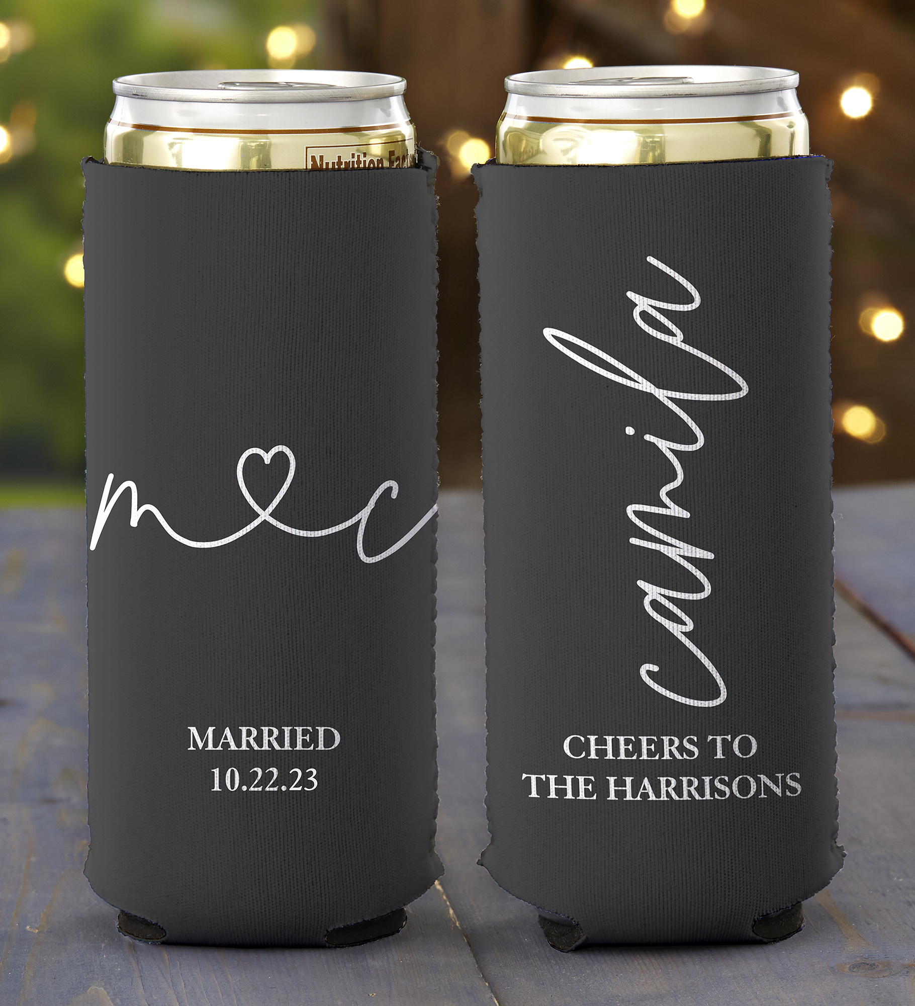 Drawn Together By Love Personalized Slim Can Cooler